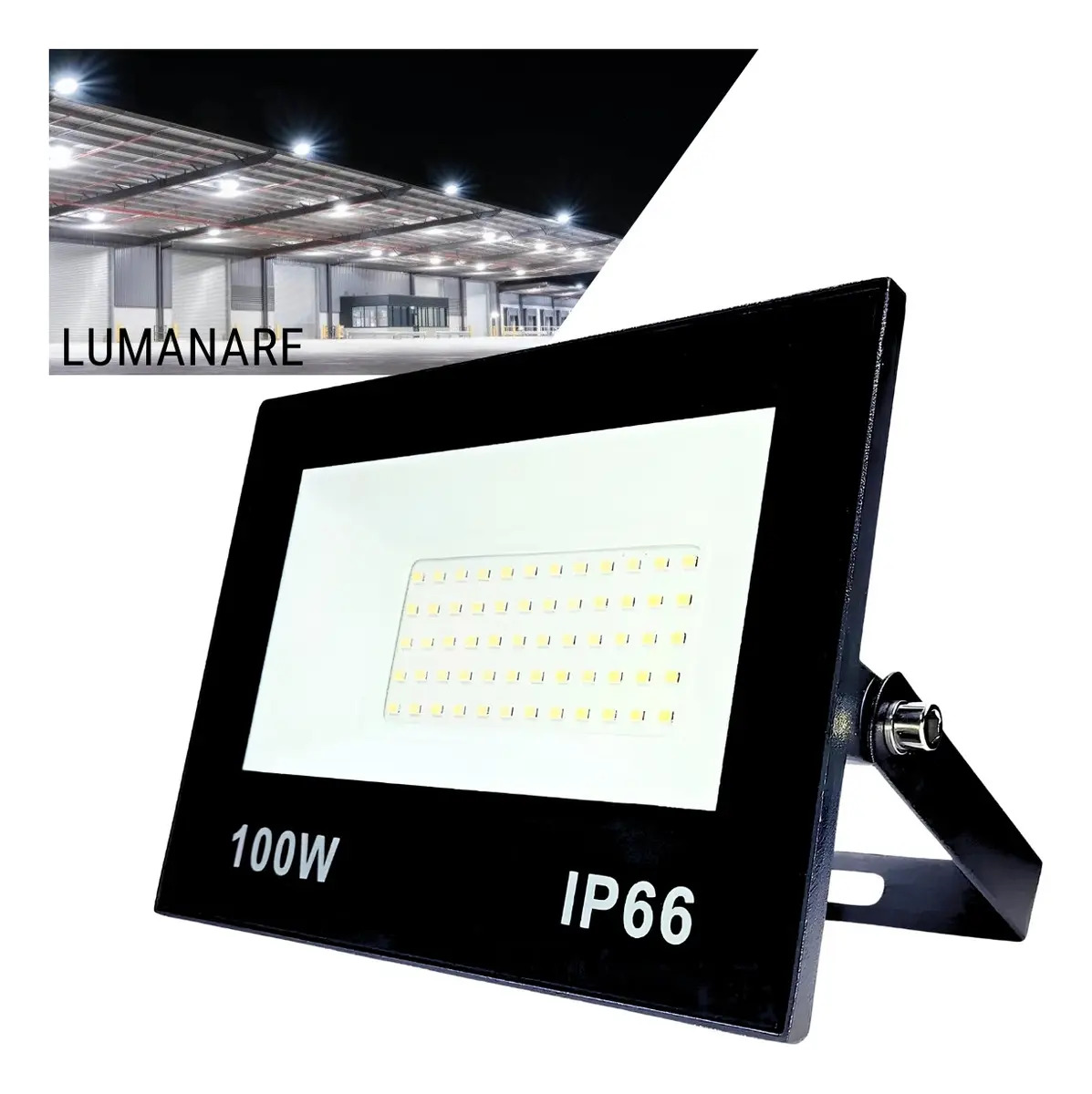 Refletor Led Holofote 100w Luz Branco-frio 6500k Resistente A Chuva Econômico Fácil De Instalar Carcaça Preta Ip66 Jardim Fachada Quintal