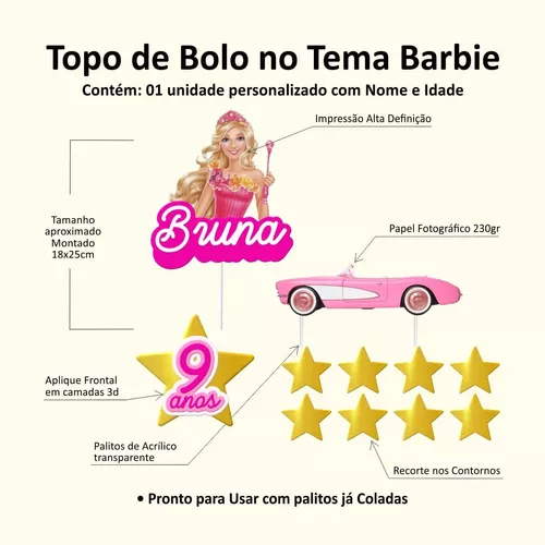 Topo De Bolo Barbie Topper De Bolo Personalizado Nome Idade