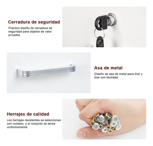 Archivero Madera 3 Cajones Para Oficina Con Llave 4 Ruedas Blanco