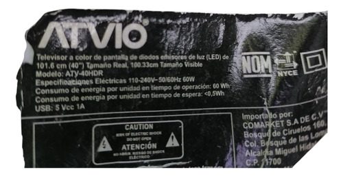 Botonera Y Wifi Para Tv Atvio Atv-40hdr (Usado)