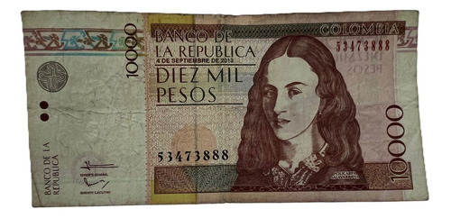 Billete 10.000 Pesos Colombianos 04-sep-2013 Estado 9.5/10
