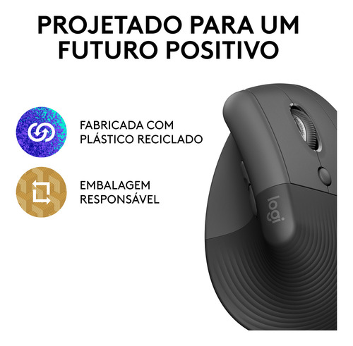 Mouse Sem Fio Logitech Lift Vertical - Grafite Grafite