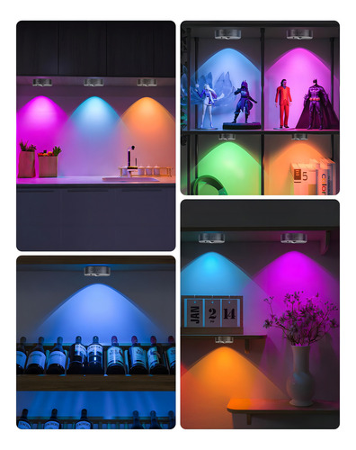 Bylifity® 4pzs Lampara Pared Luz Led Recargable, 13 Colores Rgb Luces De Disco Con Control Remoto, Inalámbricas Luz De Clóset Con Estación De Carga Negro