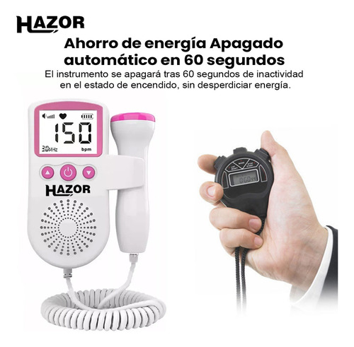 Hazor Doplerd Fetal Monitor Para Escuchar Pulsovital Latidos Bebe Seguridad Ultrasonido Portatil Seguro Y Protegido Mayor Calidad Color Rosa