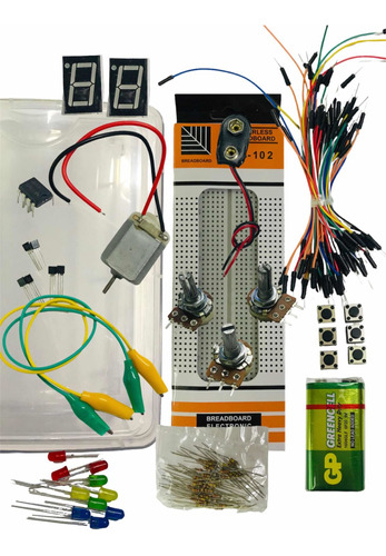 Kit Electronico Caja Protoboard Jumpers Pila Y Más 
