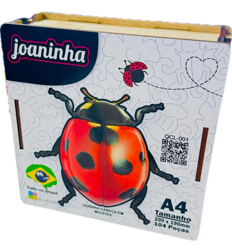 Quebra Cabeça Madeira Joaninha Puzzle Forma Animais C Caixa