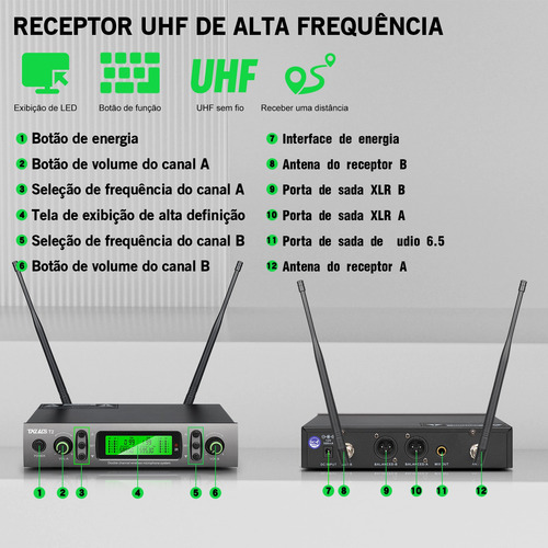 Microfone Sem Fio Tklbls 2 Lapelas 2 Headsetsinto 100 Canais