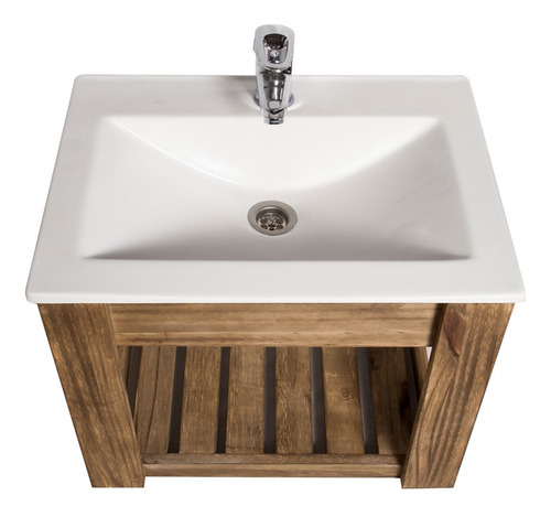 Imagen 4 de 5 de Vanitory Colgante 50cm Madera Maciza Y Bacha Maral Blanca