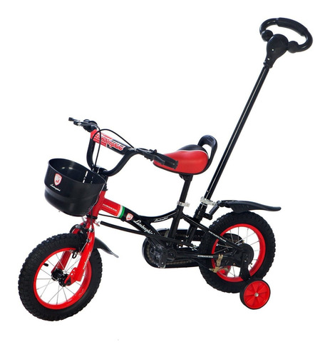 Bicicleta infantil Dencar Lamborghini 7102M R12 color negro/rojo con ruedas de entrenamiento  