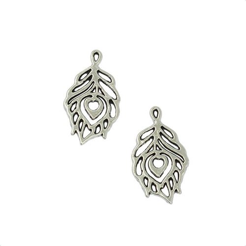 . 50pcs Plata Tibetana De Filigrana Hueca Pluma De Pavo Real