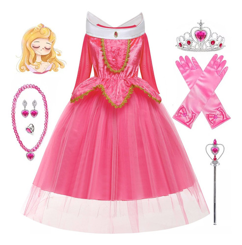 Disfraz De Princesa Aurora Costume Para Niñas Vestido Fiesta De Cumpleaños Carnaval Cosplay Para Sleeping Beauty Halloween Navidad Con Accesorios