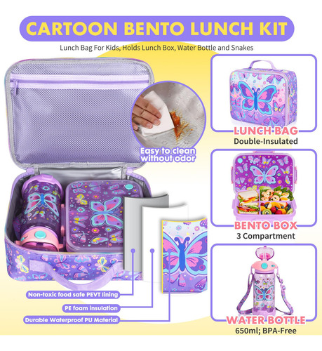 Jgo Lonchera Bento Para Niños Con Recipientes Herméticos De
