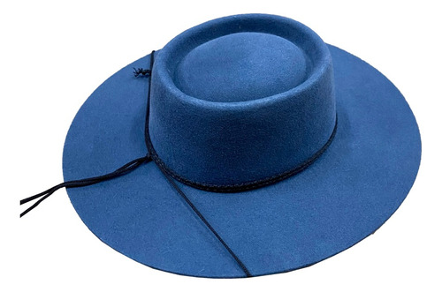 Sombrero Huaso Paño Ala Corta 9 Cm-copa Alta 11 Cm - Azul-.