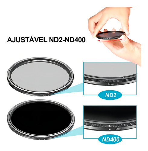 Filtro Nd Variavel Densidade Neutra Greika 49mm 2 A 400