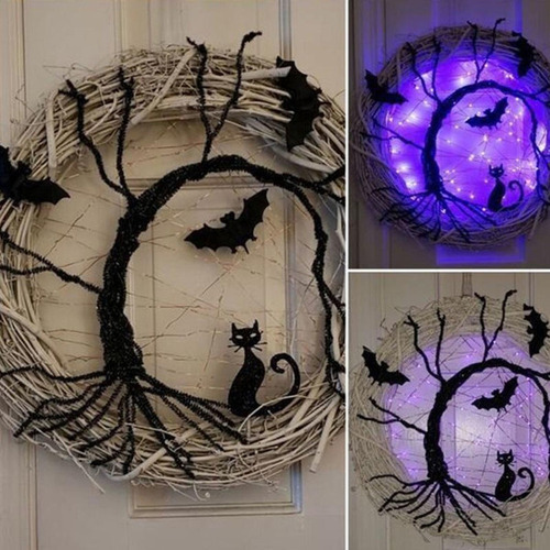 30 Cm Grinalda De Halloween Negro Gato Gato Brilhante