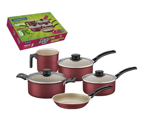 Juego Batería De Cocina 5pz Turim Rojo Tramontina 20298/761