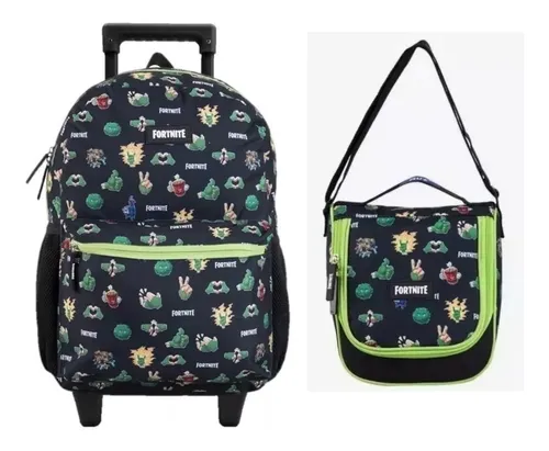 Kit Mochila Grande Primaria Con Ruedas Lonchera Térmica Fortnite Ruz Verde | Meses sin