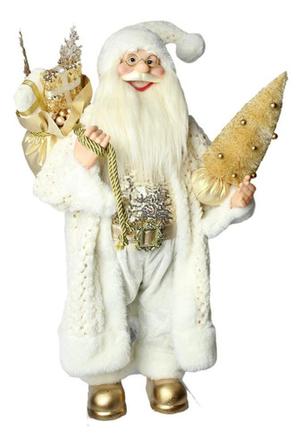 Papai Noel Com Roupa Branca Dourada Com Arvore De Natal 60cm