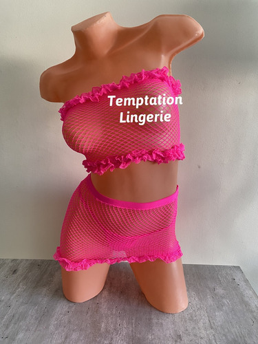 Conjunto Sexy De Red Con Pollera Y Bandó Temptation Lingerie