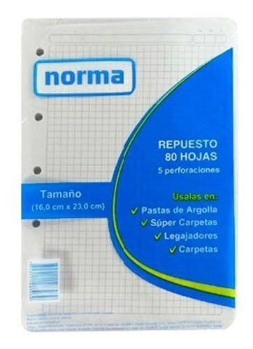 Hojas Para Folder Tamaño Mediano 95 Cuadriculado Norma