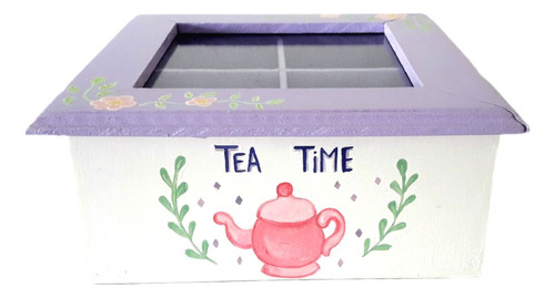 Caja De Té Cuatro Divisiones Pintada A Mano Personalizada