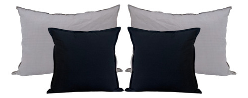 Combo 4 Fundas Para Almohadones Tusor Con Cierre Decorativo Color 5-Gris y negro