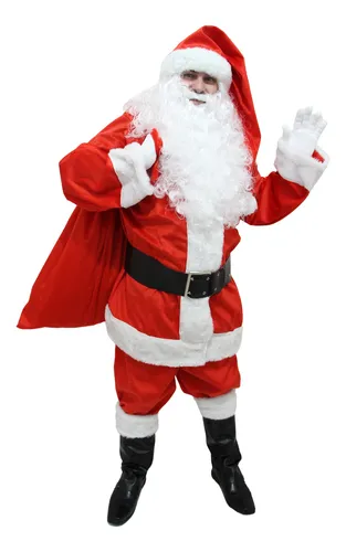 comprar Roupa Papai Noel Acompanha:  Barba + Peruca + Óculos + Luvas