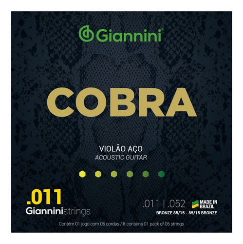 Kit 2 Encordoamentos Giannini Cobra 011 P/ Violão Aço