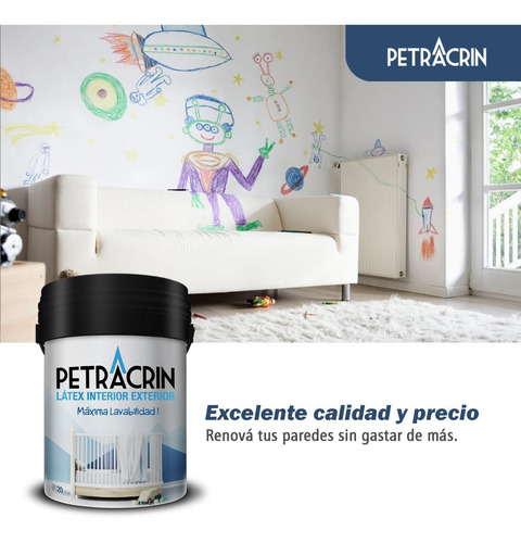 Imagen 3 de 5 de Pintura Latex Lavable Interior Exterior 20l Petracrin Blanco