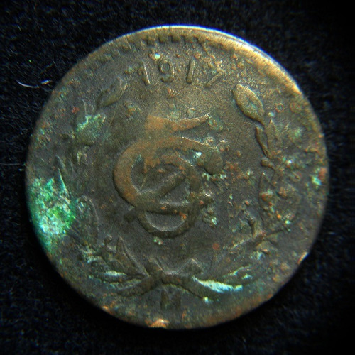 Moneda 5 Centavos 1917 Monograma Cobre Bronce Fecha Clave