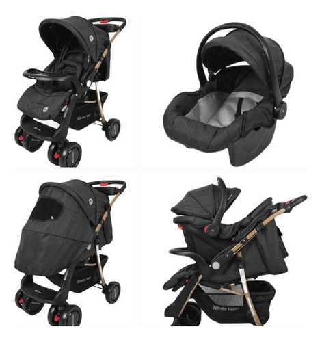 Coche Cuna Con Porta Bebe De Lujo Dorado Smart Gold Para Beb Color Negro Color del chasis Rosa