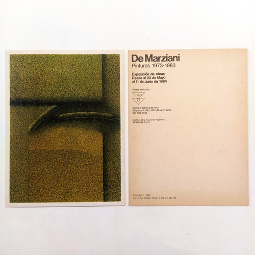Catálogo Tarjeta Arte Argentino Hugo D Marziani Vermeer 1984