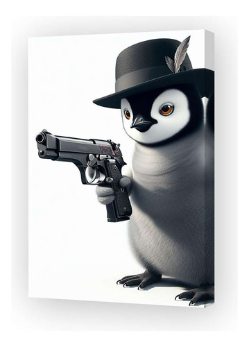 Cuadro 60x90cm Pinguino Gangster Mafia Con Una Pistola