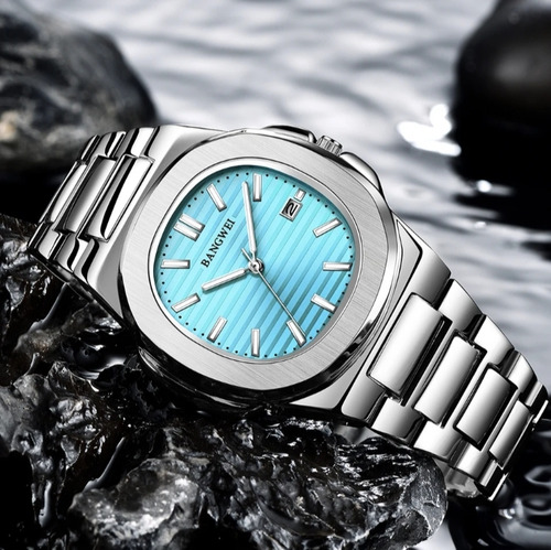 Relógio Masculino Bangwei Bw883 Prova D'água Pulseira Em Aço