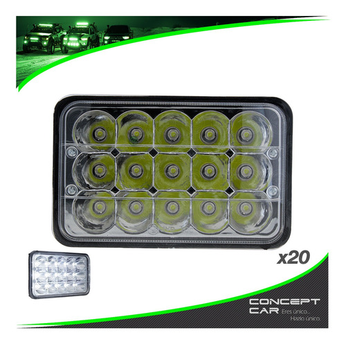20 Faros Unidad Cuadrada Rectangular 15 Leds 4x6 Alta/baja