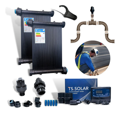 Kit Aquecedor Solar Piscina 40000 Litros 29m2 24 Placas 4mt