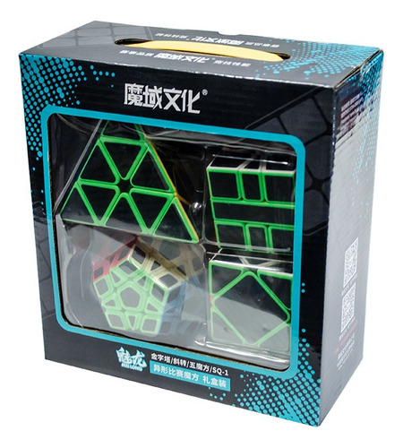 Set 4 Cubos Mágico Pack Carbono Pyraminx Megaminx Skewb Sq-1