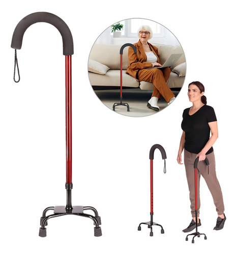 Tikun B1504 Baston Para Caminar De 4 Apoyos Ortopedico Ajustable De 7 Niveles De Altura Aluminio Para Adulto Color Vino
