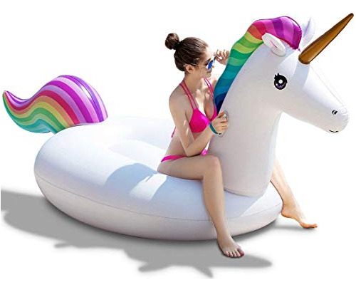 Giant Inflatable Unicorn Pool Float Floatie Ride On Wit...