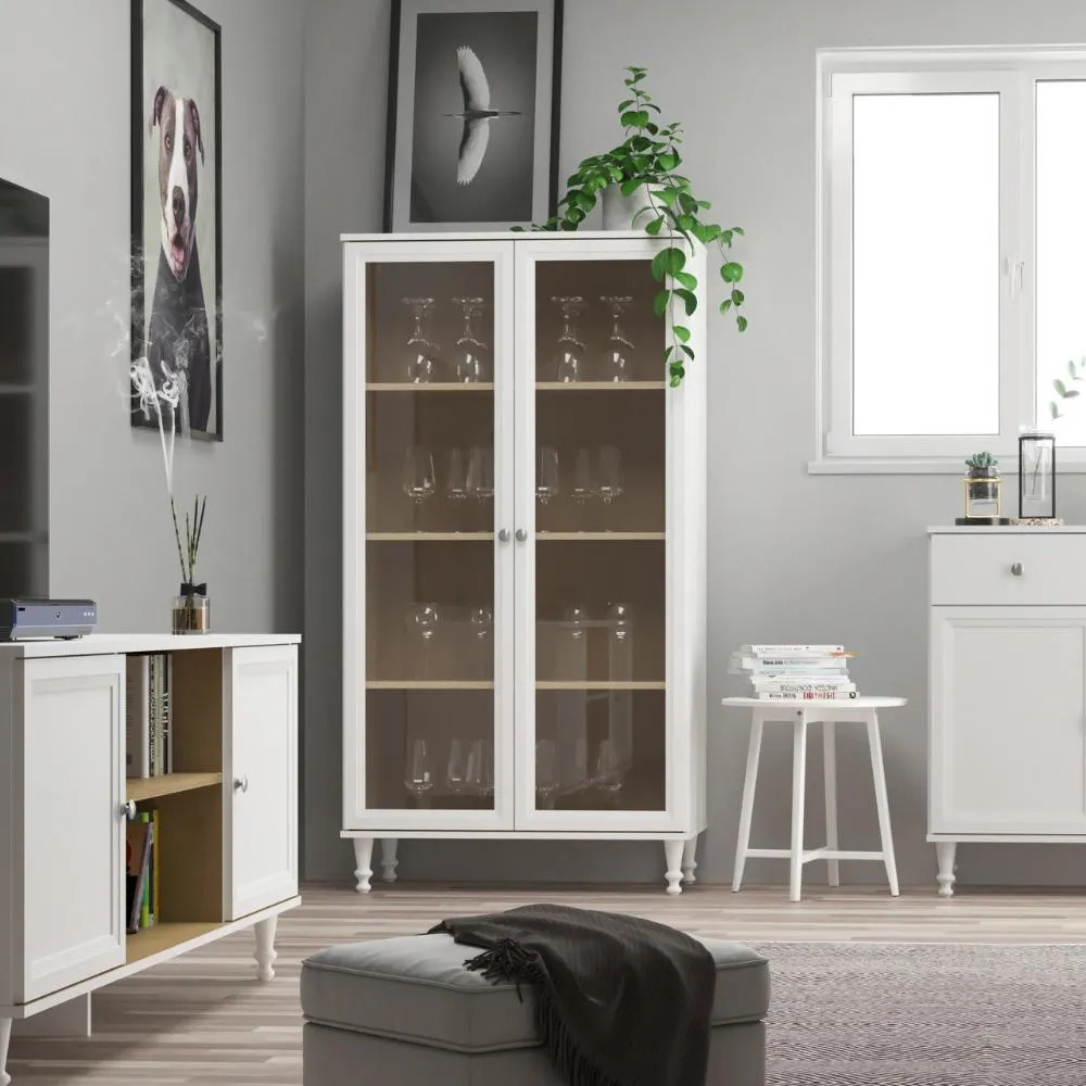 Cristaleira Est. P/ Livros Ditália 2 Pt Vidro E-957 Cozy Cor Branco