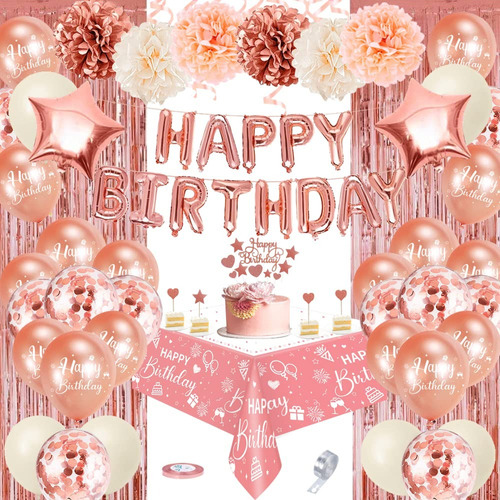 Globos Y Adornos Para Cumpleaños De Mujer, Beige/dorado Rosa