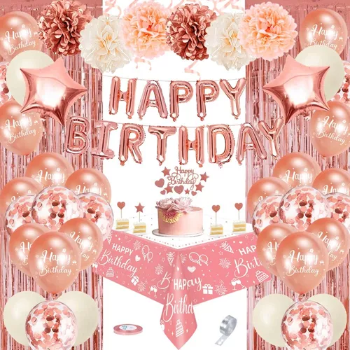 Decoraciones de cumpleaños número 60 para mujer, decoración de cumpleaños  número 60, decoraciones de cumpleaños de color oro rosa, suministros de