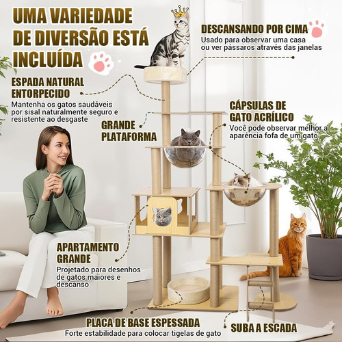 Arranhador Torre De Gato Grande Com Capsula E Brinquedo Casa