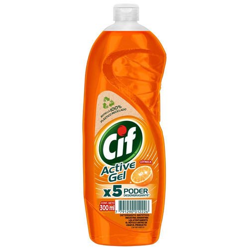 Imagen 1 de 2 de Detergente Cif Active Gel Cítrica concentrado en botella 300 ml