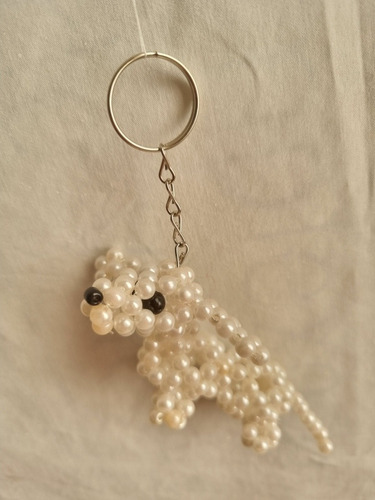 Chaveiro Cachorro Dachshund Branco Em Miçanga Novo