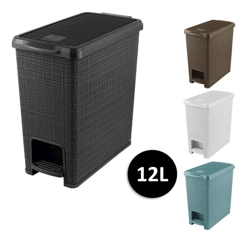 Lixeira Com Pedal Juta Preto Retangular 12l Nitron
