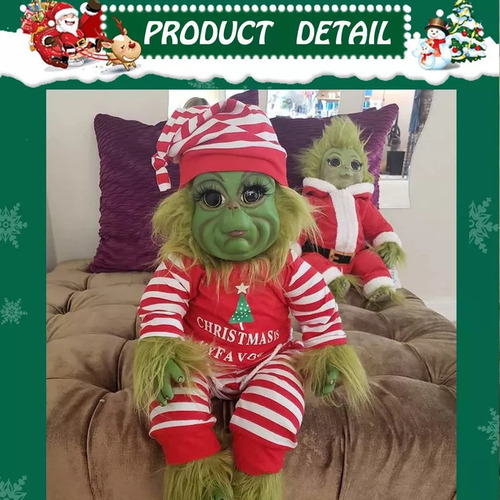 Muñeca Grinch, Lindo Peluche De Peluche Navideño+2pcs Color
