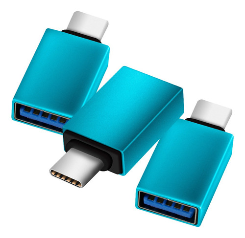 3 Piezas Adaptador Otg Usb Hembra A Tipo C Macho Convertidor Color Azul