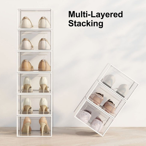 12 Pzs Zapatera Caja Apilable Plegable Organizador Multiusos