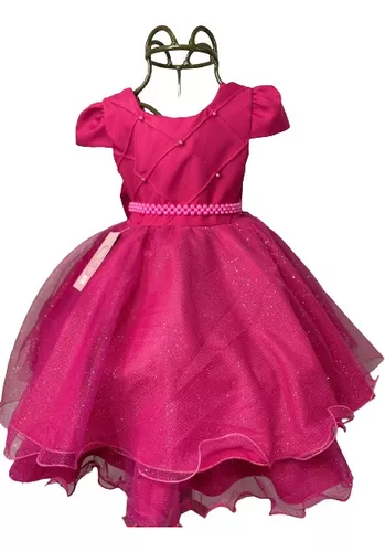 Vestido Infantil Barbie Pink Com Cinto de Pérolas – Moda infantil